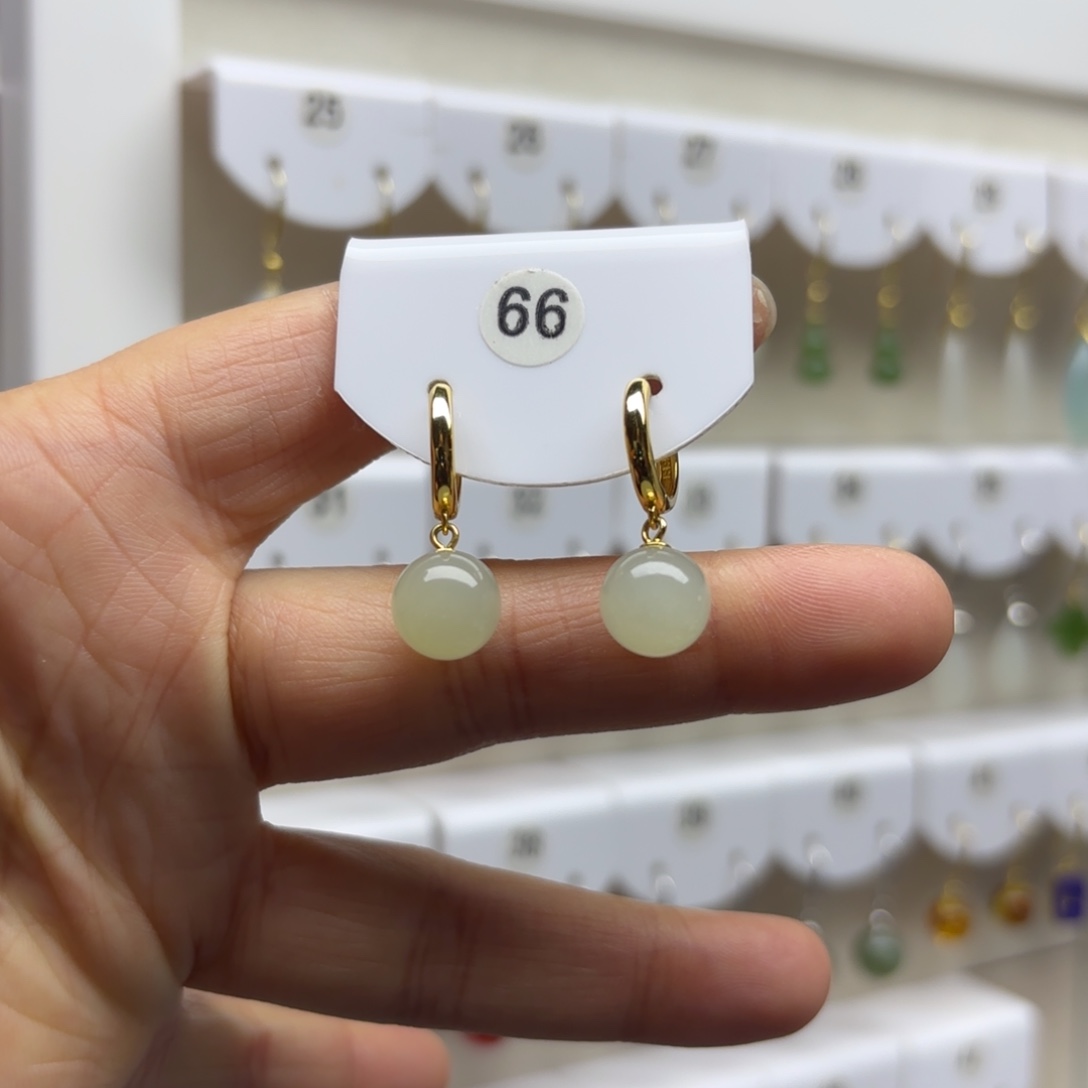 和田玉银S925镶嵌耳饰