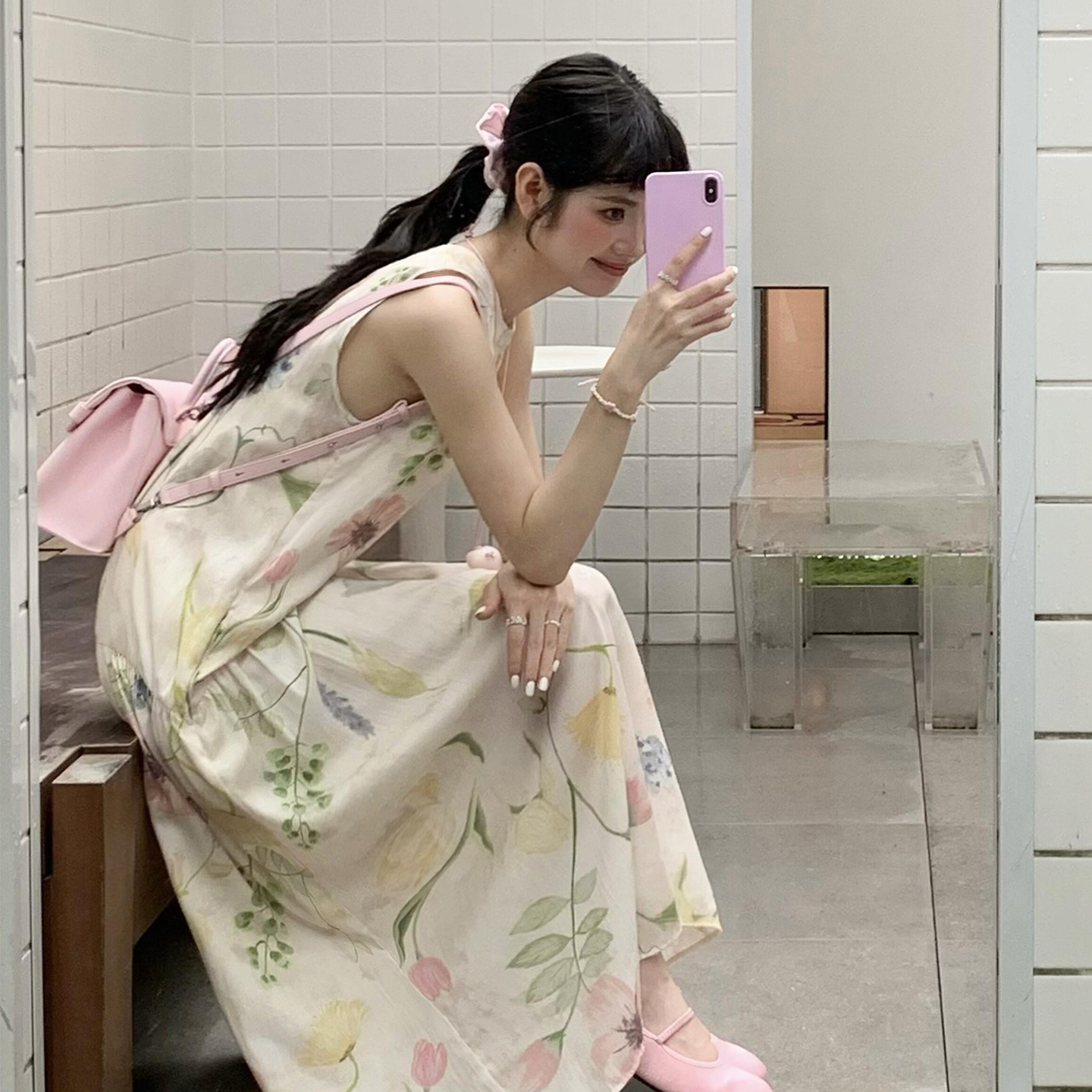 【现货+运补】法式温柔风碎花无袖连衣裙女夏季小个子收腰背心长裙