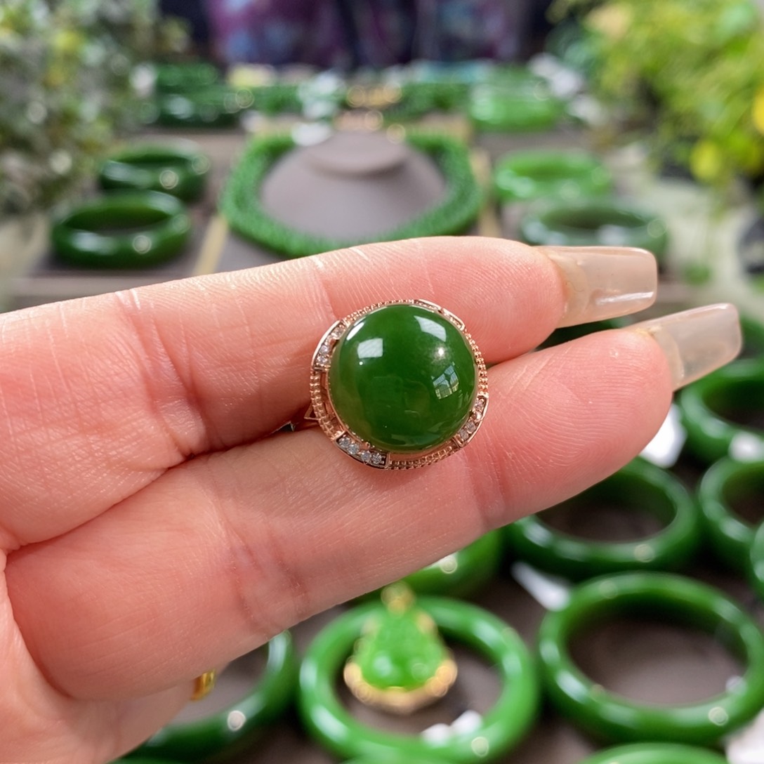 和田玉（碧玉）戒指银S925镶嵌