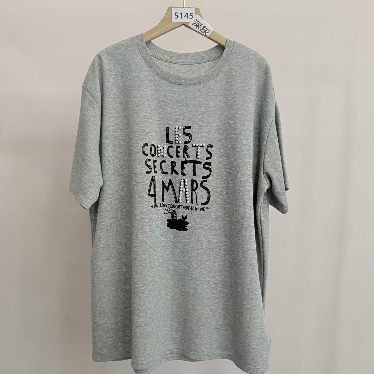 5145号5586#圆领韩系宽松钉珠印花字母短袖T