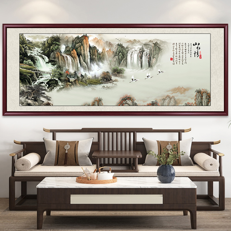 山水情国画作品客厅背景墙挂画古画中式水墨画办公室装饰画墙壁画
