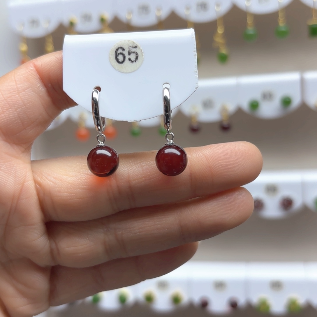 血珀耳饰银S925镶嵌血珀