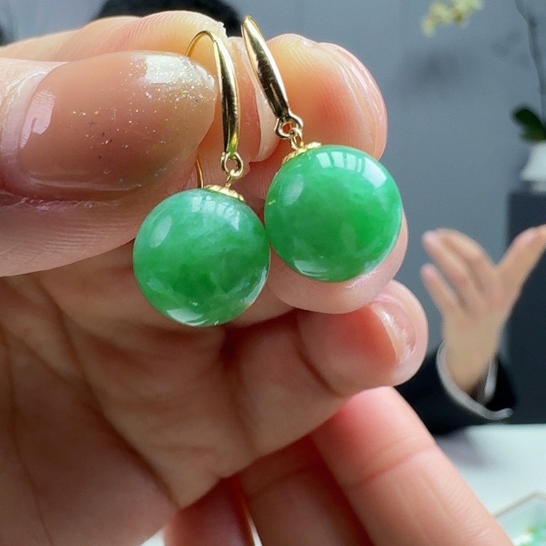 翡翠耳饰18K金镶嵌天然