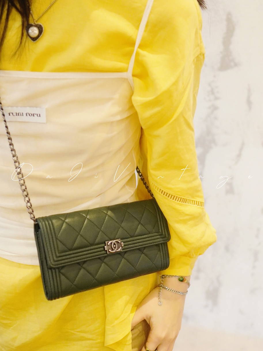 95新 Chanel/香奈儿 大吉中古/Chanel森林绿leboy翻盖钱包