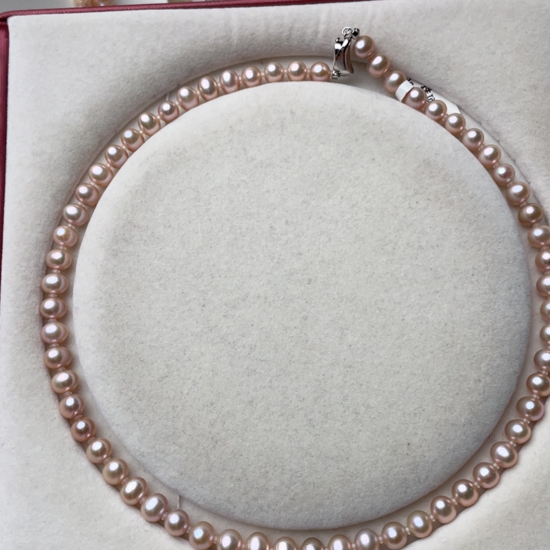 银S925镶嵌淡水珍珠项链7-8mm
