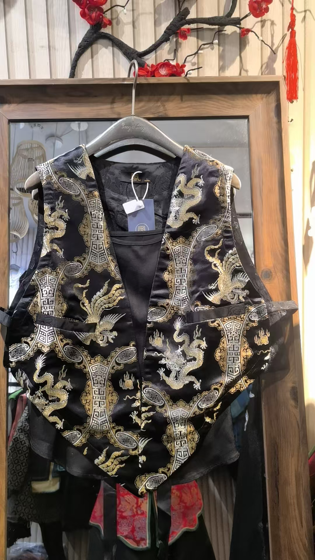 凤徕兮私人定制黑底金色龙凤ab版三角对襟系带马甲LS205-1