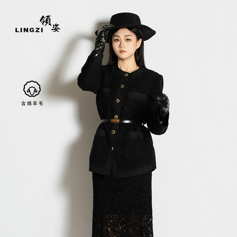 LINGZI/领姿 拼接重工常规款女装设计感外套（不含腰带）4101197