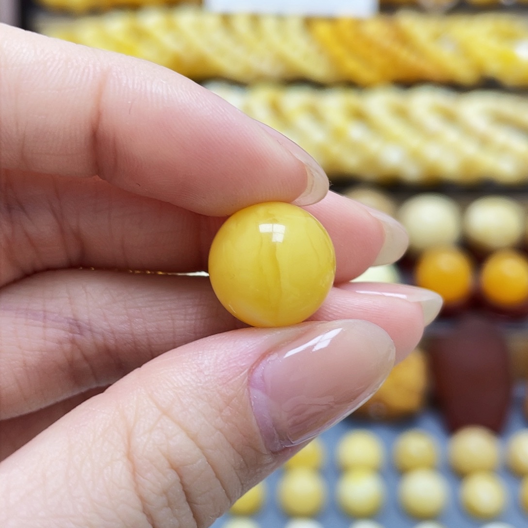 琥珀裸石未镶嵌蜜蜡圆珠14mm微瑕