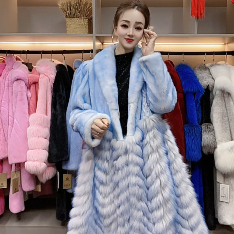 【惊艳夺目】2024进口皮草貂皮大衣女水貂米兰秀场高定炫彩整板水貂