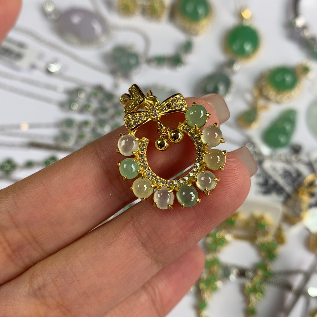 翡翠银S925镶嵌戒指吊坠