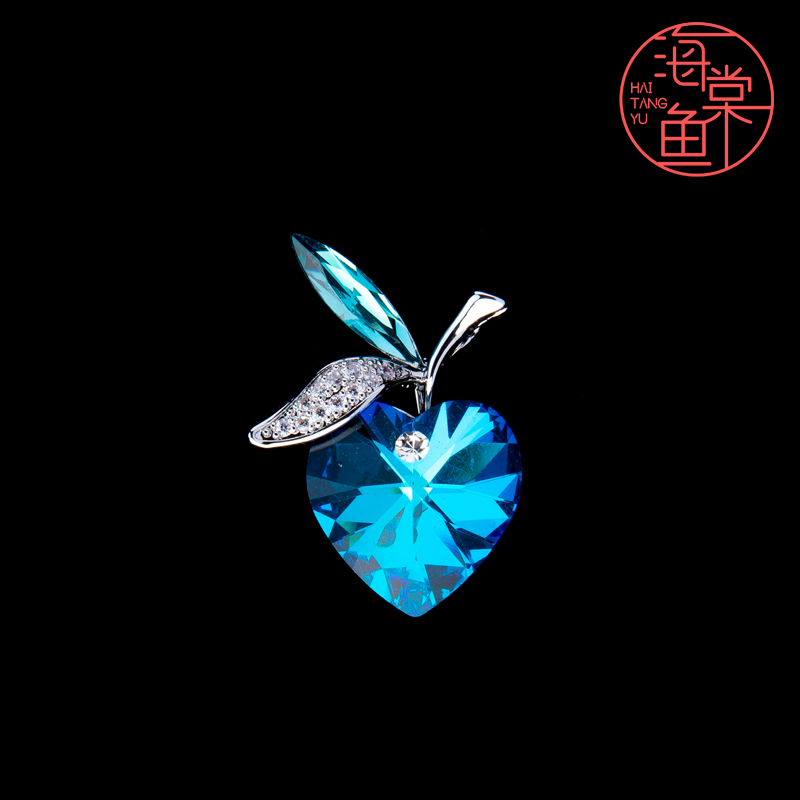 铜合金仿水晶胸针 时尚精致可爱蓝苹果胸针3048