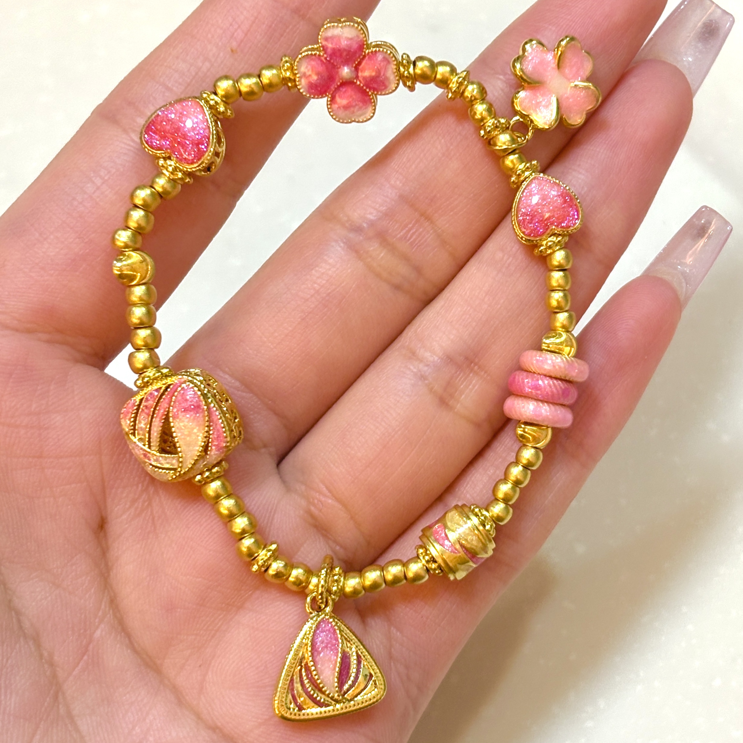 【阿雅专属】足金999桃花朵朵DIY金珠