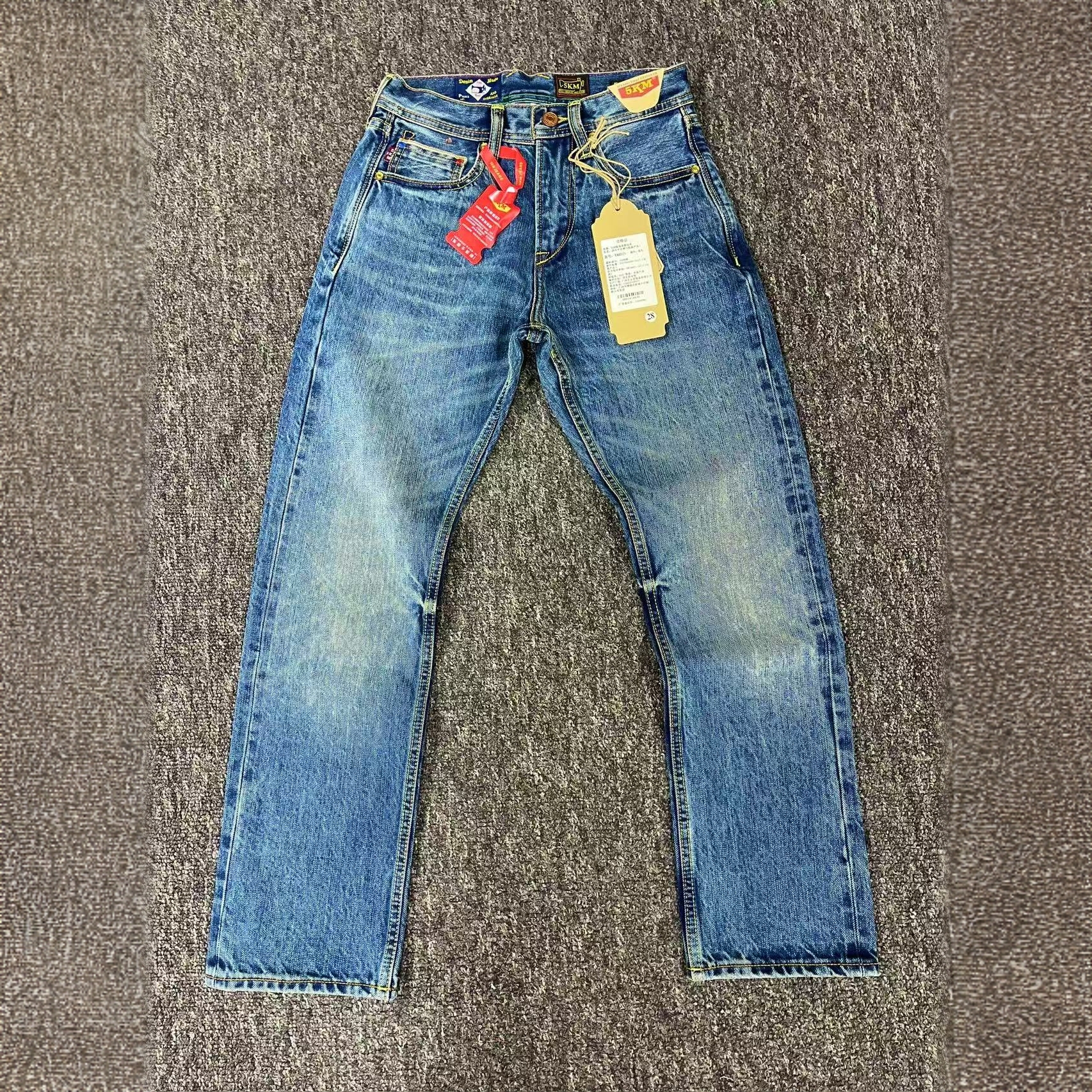 8025美棉2025年新款男装牛仔裤魅蓝色水洗百搭宽松休闲直筒