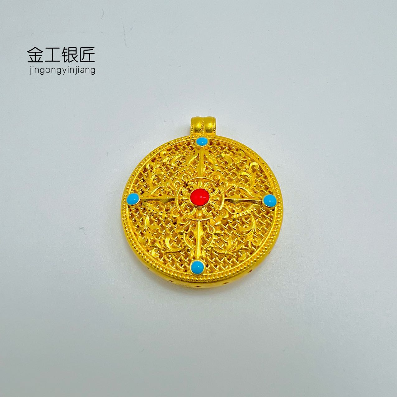 吊坠足银 十字八宝罗盘吊坠 经典精美时尚