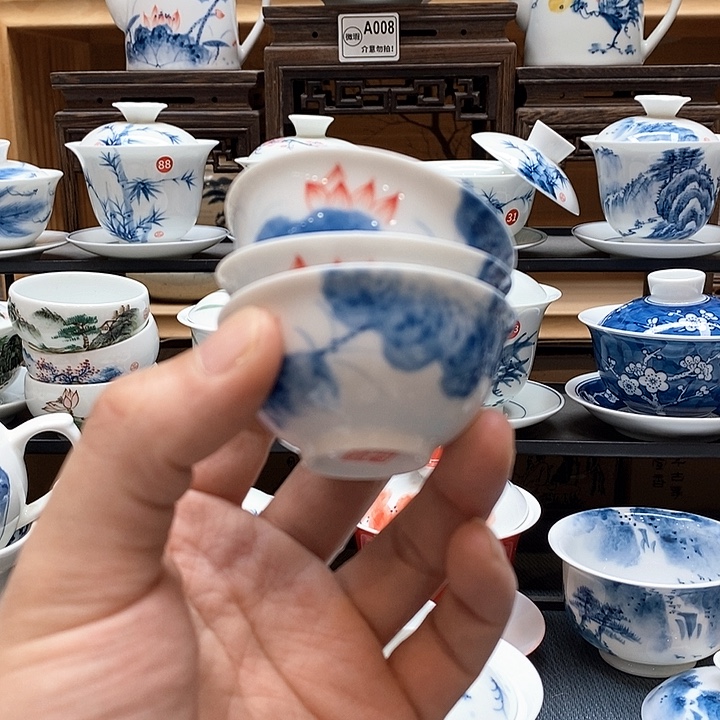 手绘微瑕荷花杯3个装