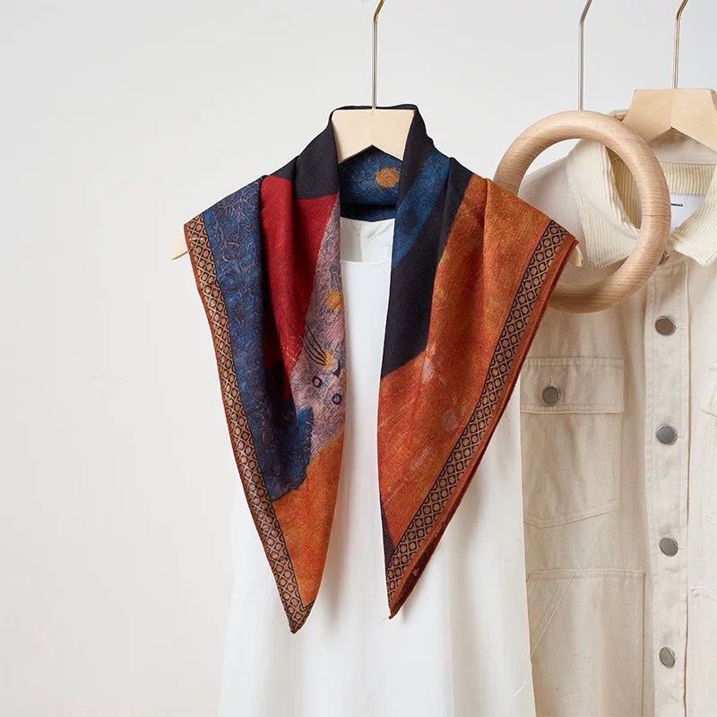 双面法式时尚OL商务百搭不起球丝巾斜纹时尚春秋民族风凯特猫