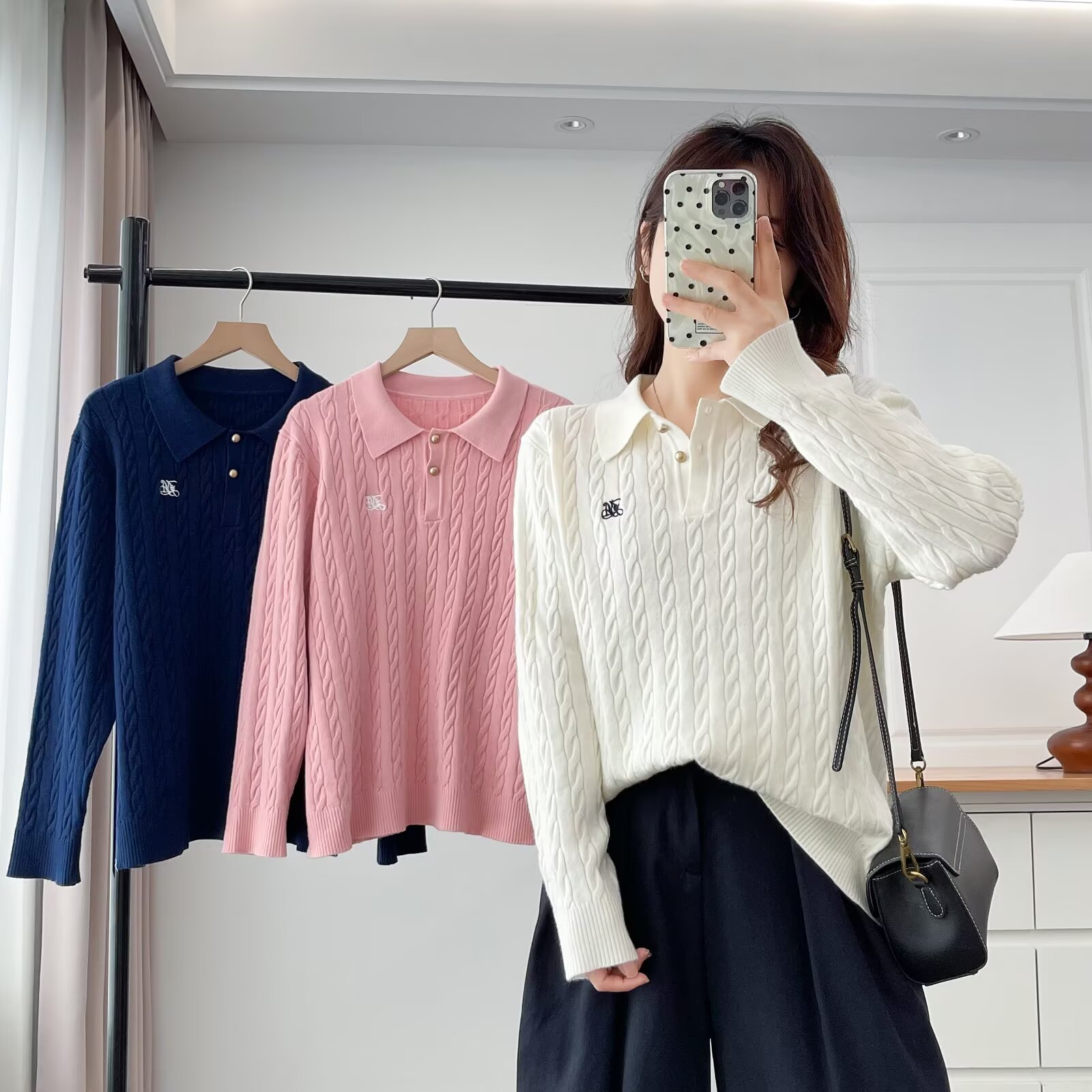 大码女装 翻领打底针织衫819#