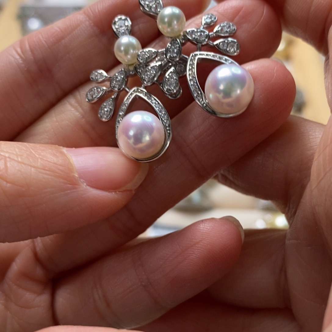 海水珍珠耳饰银S925镶嵌