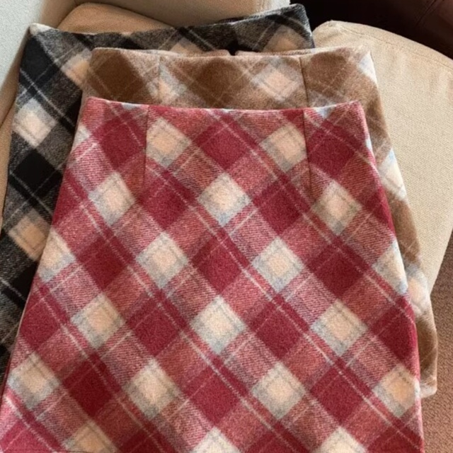 毛呢格子半身裙女秋冬新款高腰百搭覆古a字包臀裙小个子显瘦短裙