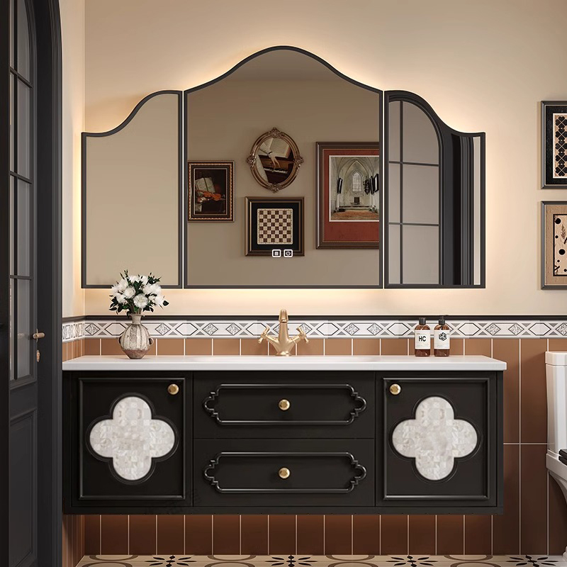 贝壳四叶草法式复古浴室柜组合卫生间洗漱台洗手盆陶瓷一体盆定制