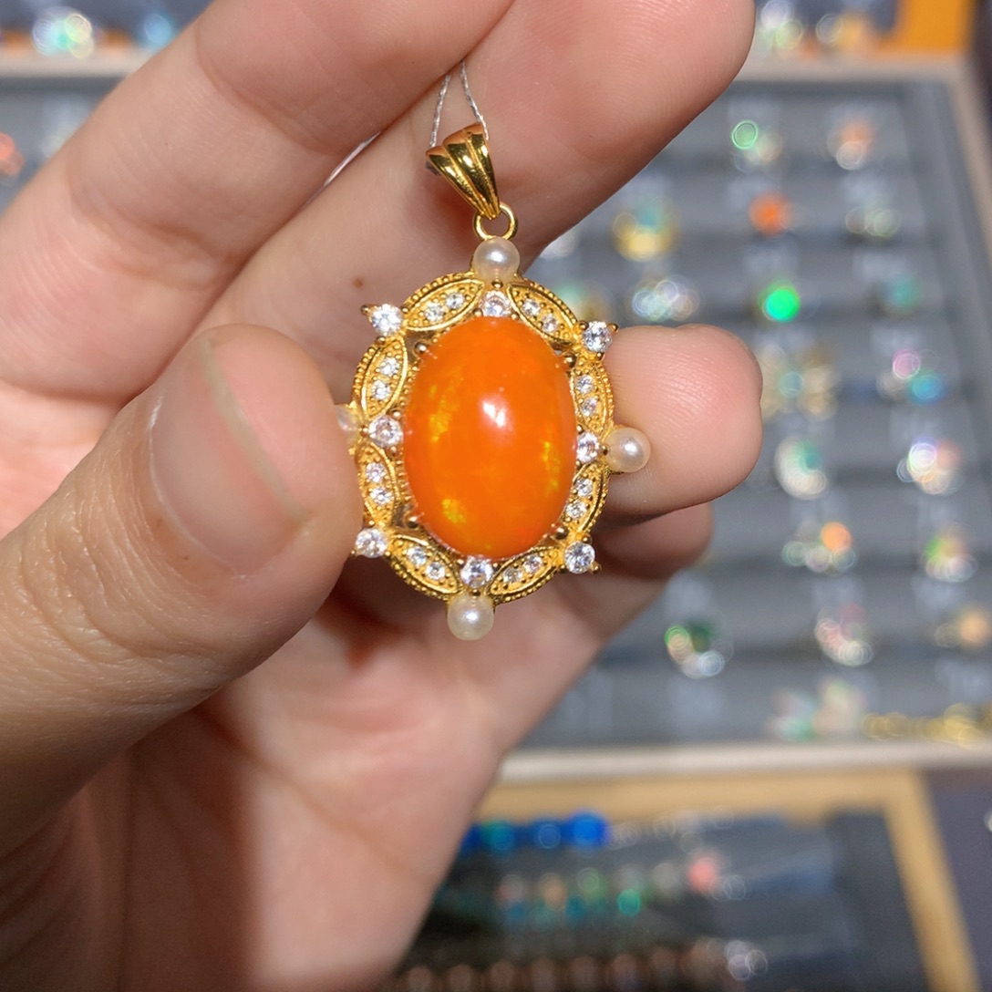 银S925镶嵌欧泊欧泊吊坠y