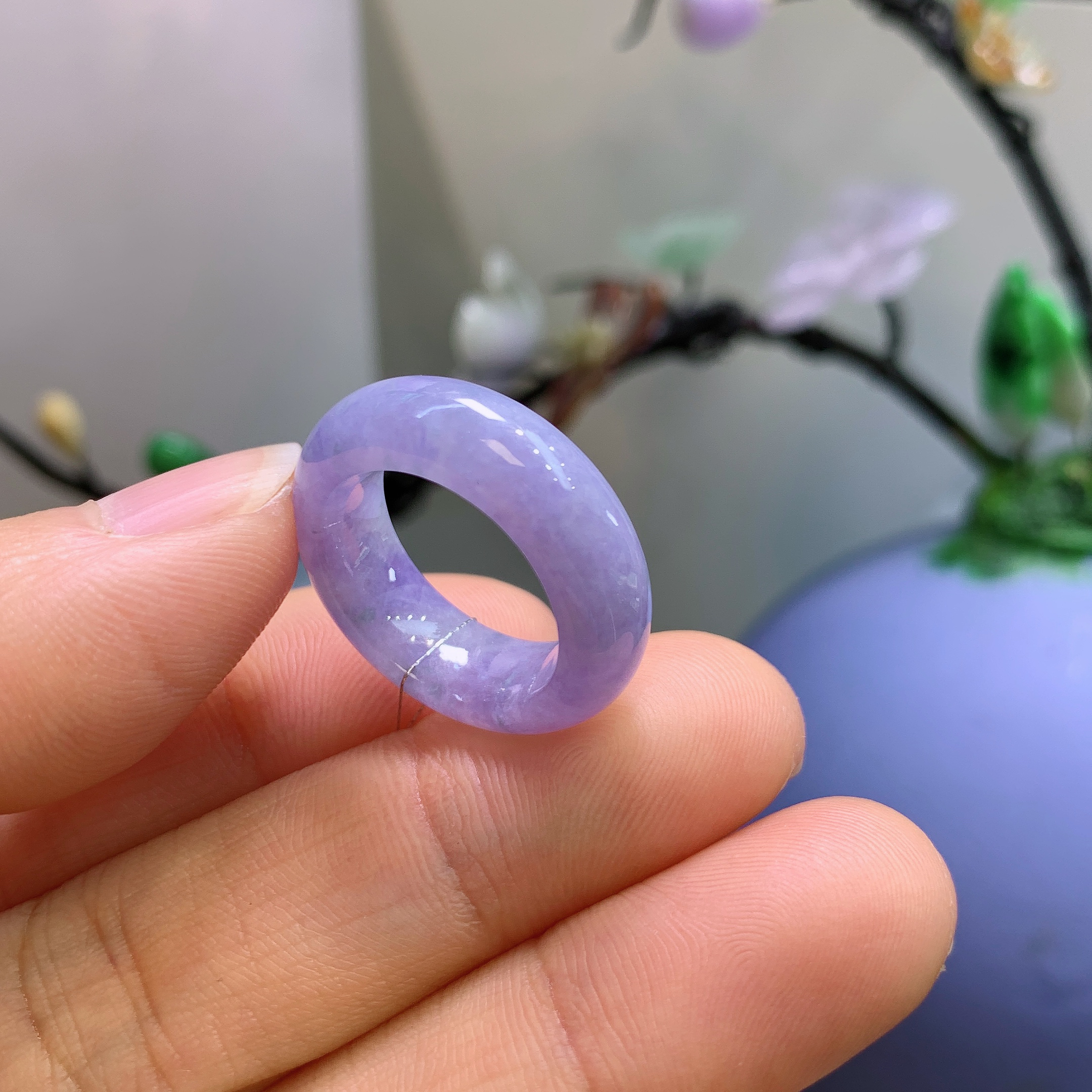 10圈口缅甸天然翡翠A货冰紫罗兰戒指A774#