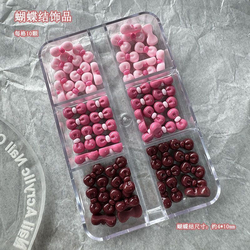 新品爆款kitty猫凯迪粉色玫红酒红蝴蝶结美甲饰品组合穿戴甲配饰