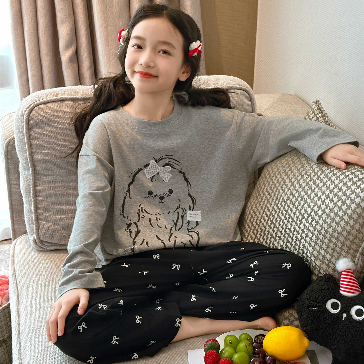 女童纯棉睡衣秋季新款初中生儿童家居服女孩春秋卡通洋气长袖套装