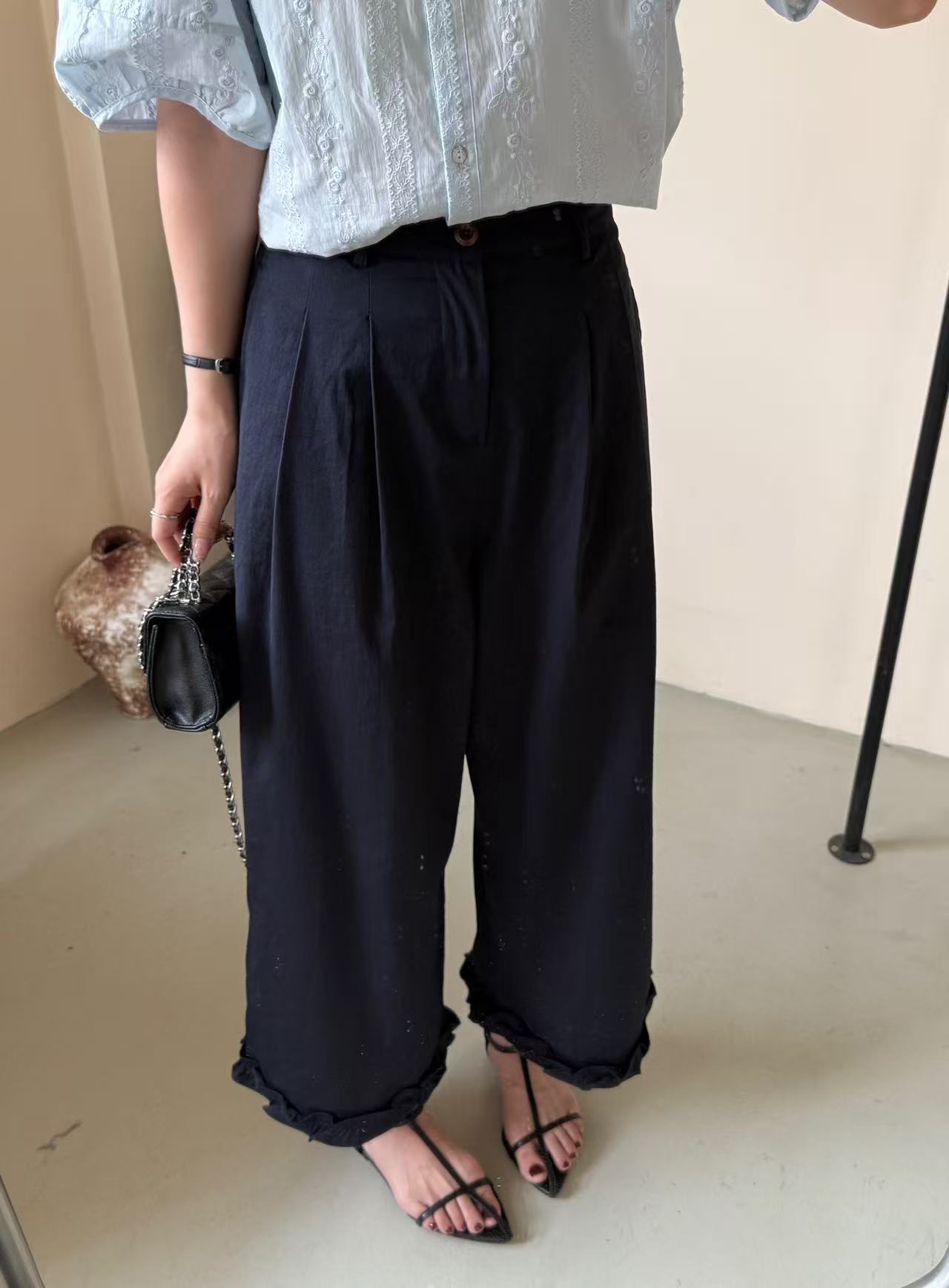 【宅宅花边裤】百搭韩版直筒宽松花边裤#8028