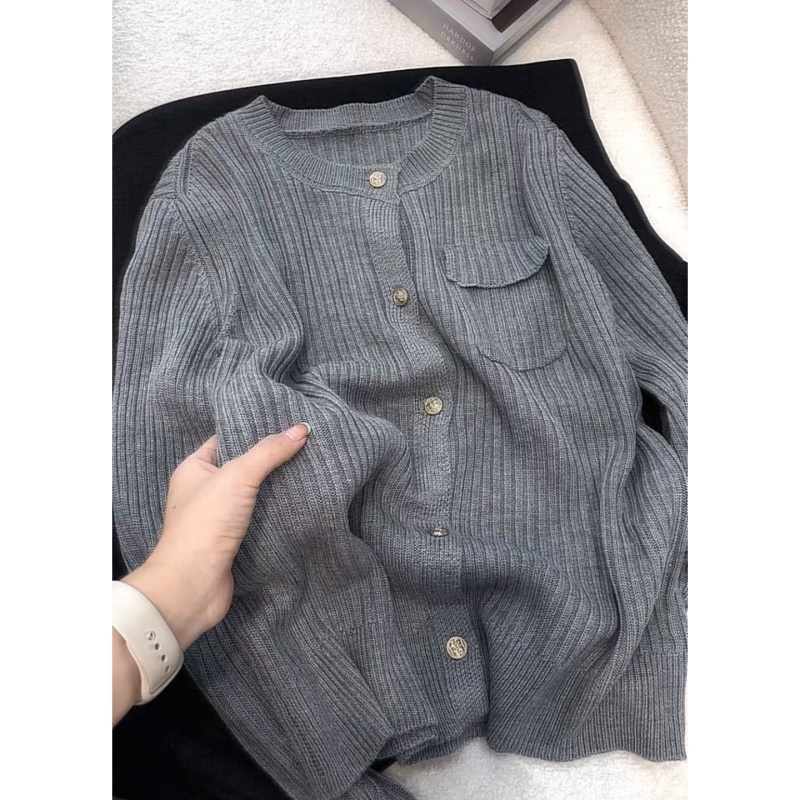 丽姐家~金扣灰开衫上衣小香风显瘦气质长袖时尚百搭秋冬秋季