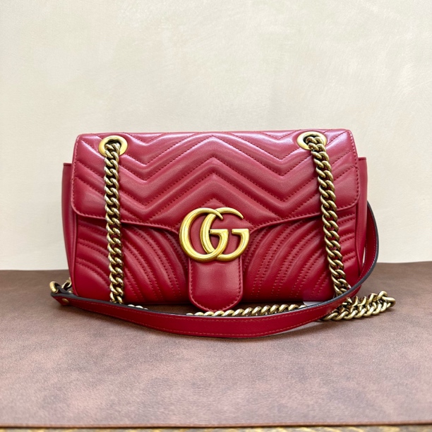 95新 GUCCI/古驰 古驰马蒙26红金色斜跨单肩包