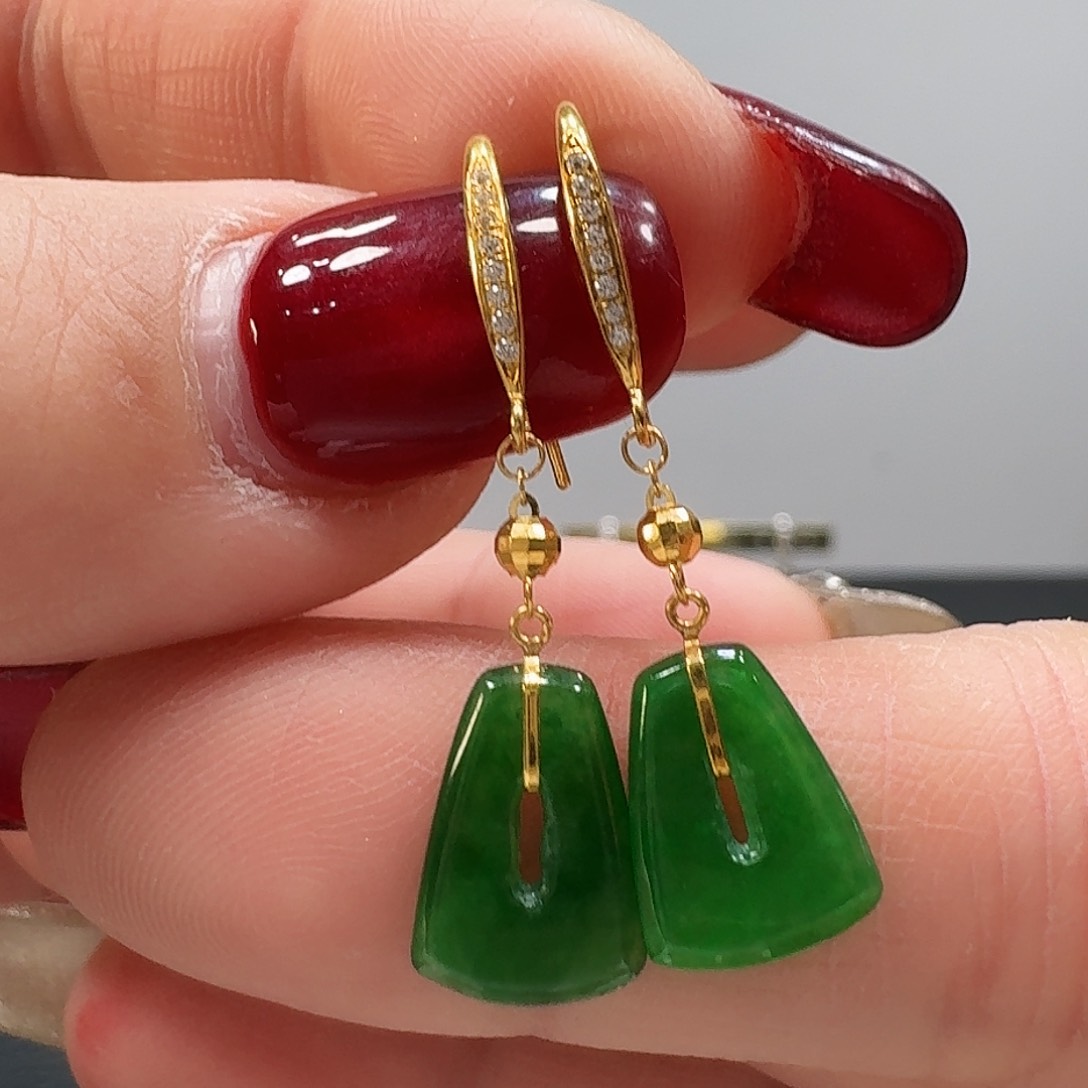 翡翠耳饰18K金镶嵌耳饰