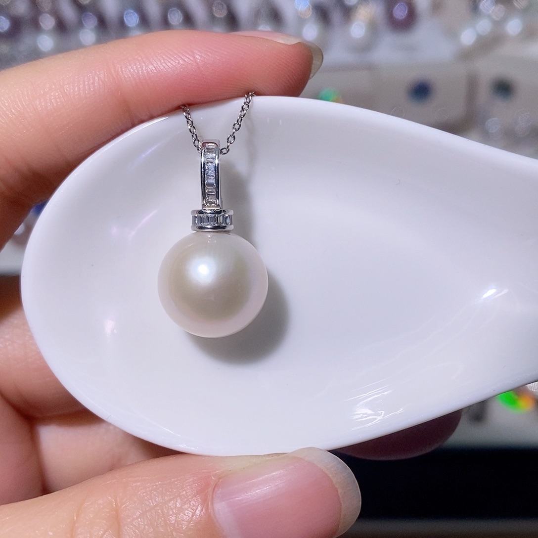 淡水珍珠吊坠(赠链)银S925镶嵌尺寸12/13毫米