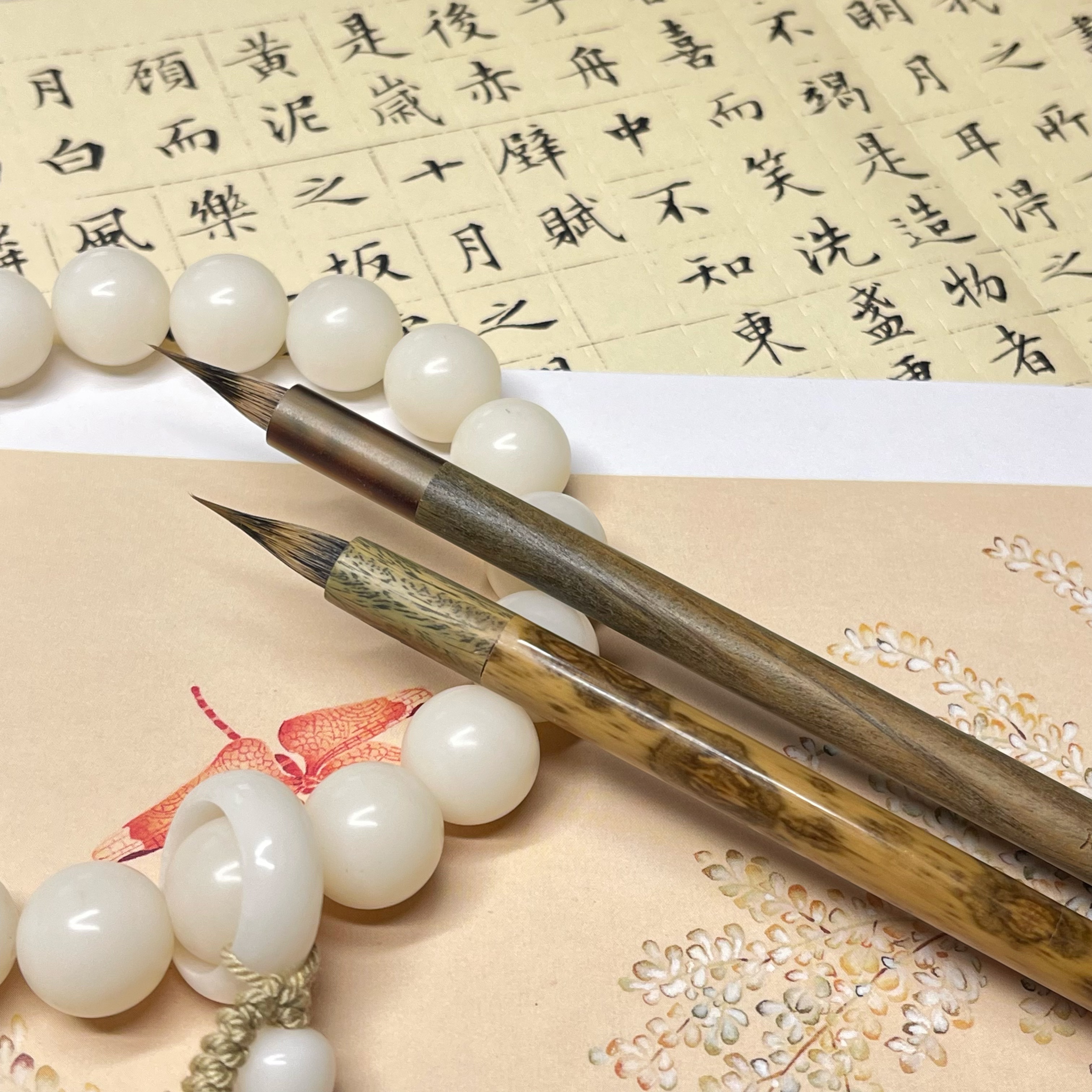 【将进酒】高品质绿檀湘妃竹纯紫狼毫小楷毛笔