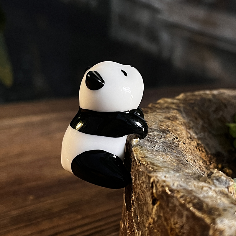 小熊猫陶瓷茶杯挂件家用功夫茶具茶道零配可养盖碗装饰可挂茶杯