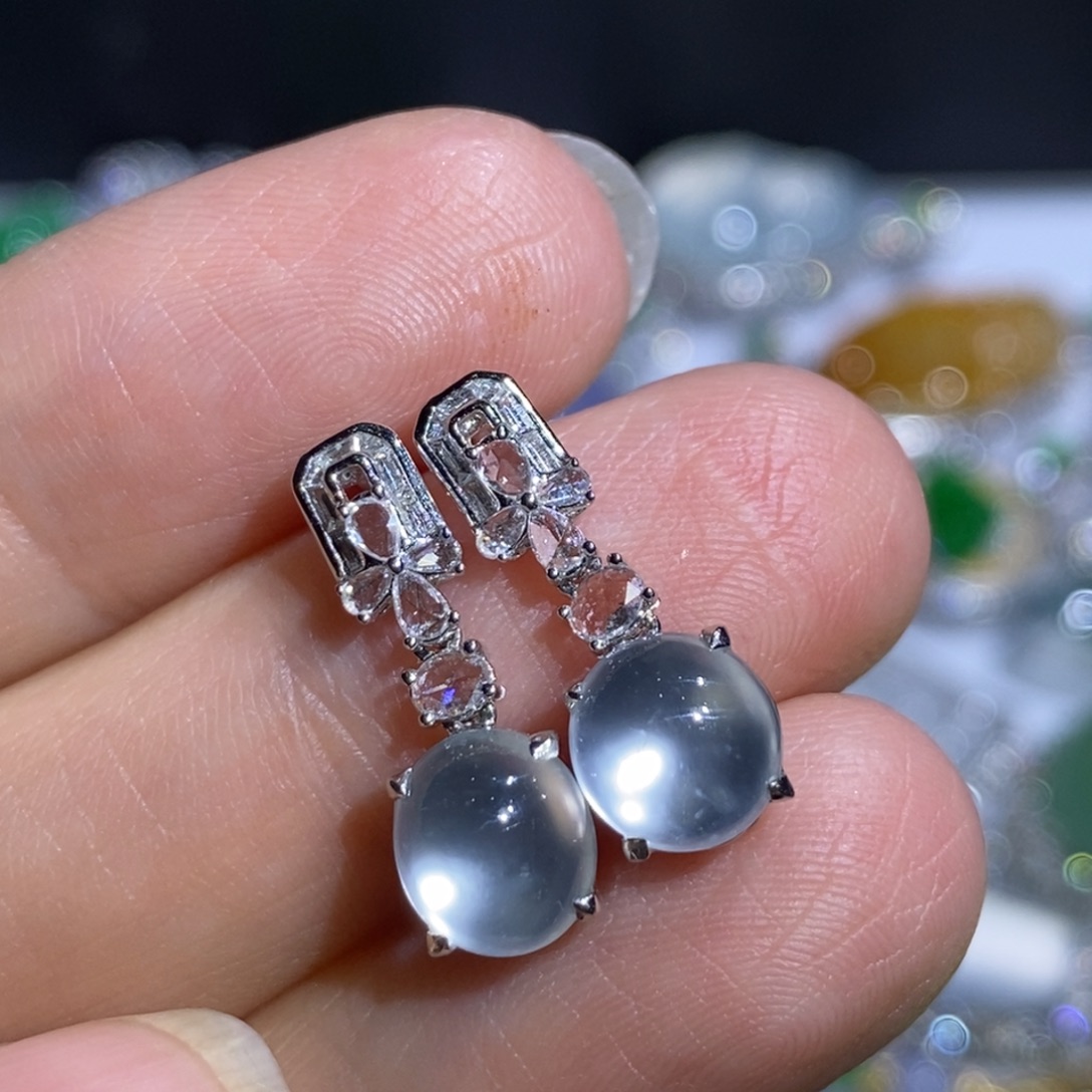 s***y翡翠18K金镶嵌耳饰耳饰