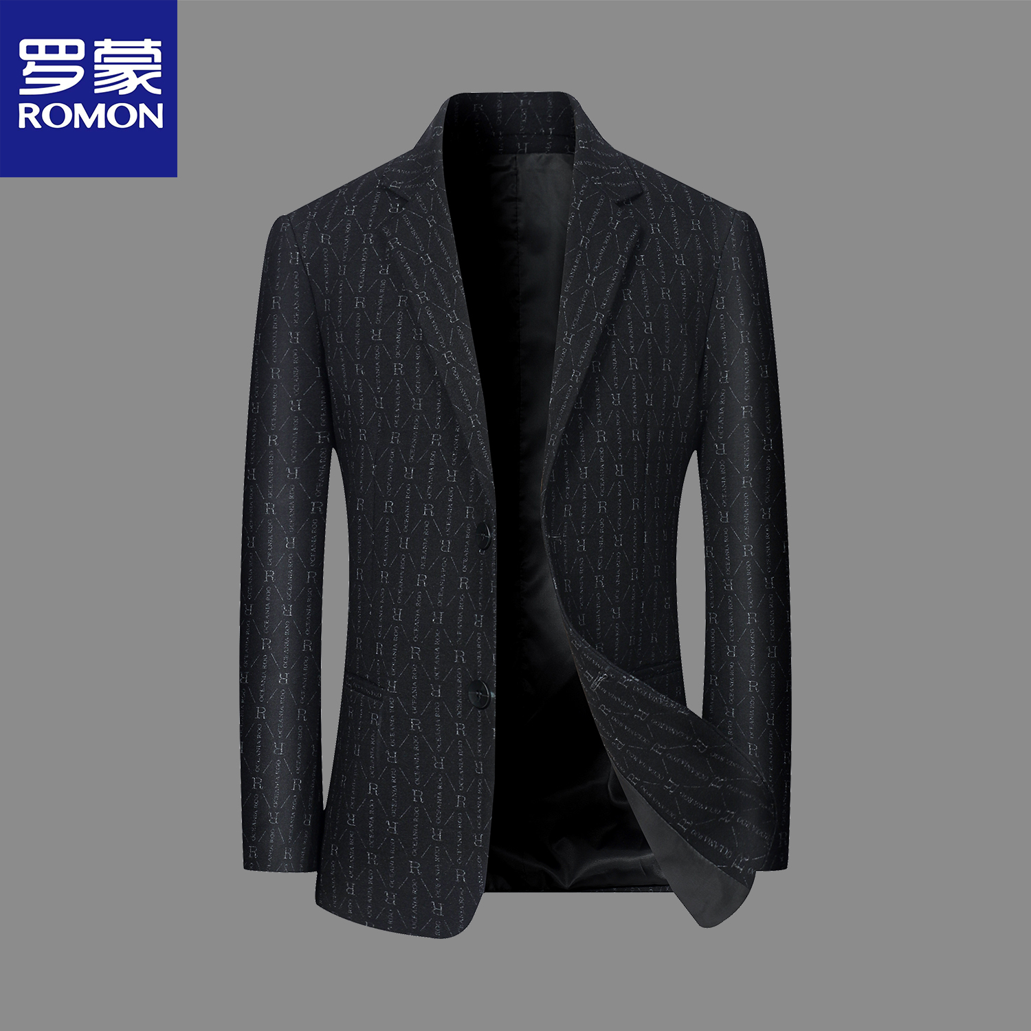 罗蒙春秋季新款高档男士休闲商务西服外套中年百搭字母西装男装