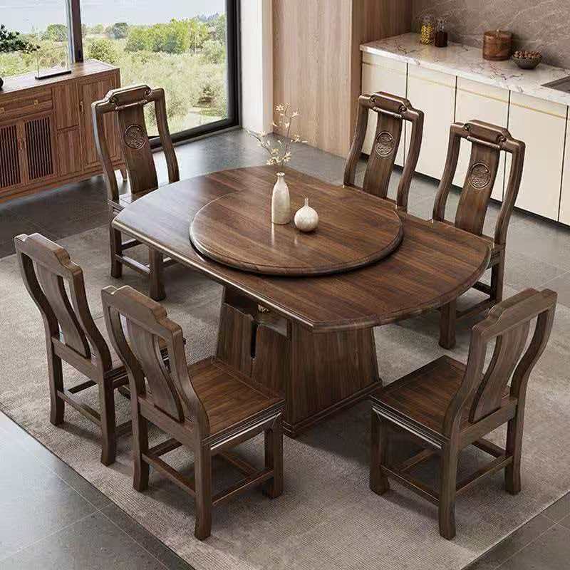 2026新款北美黑胡桃木餐桌可伸缩家用饭桌可折叠可储物现代桌子