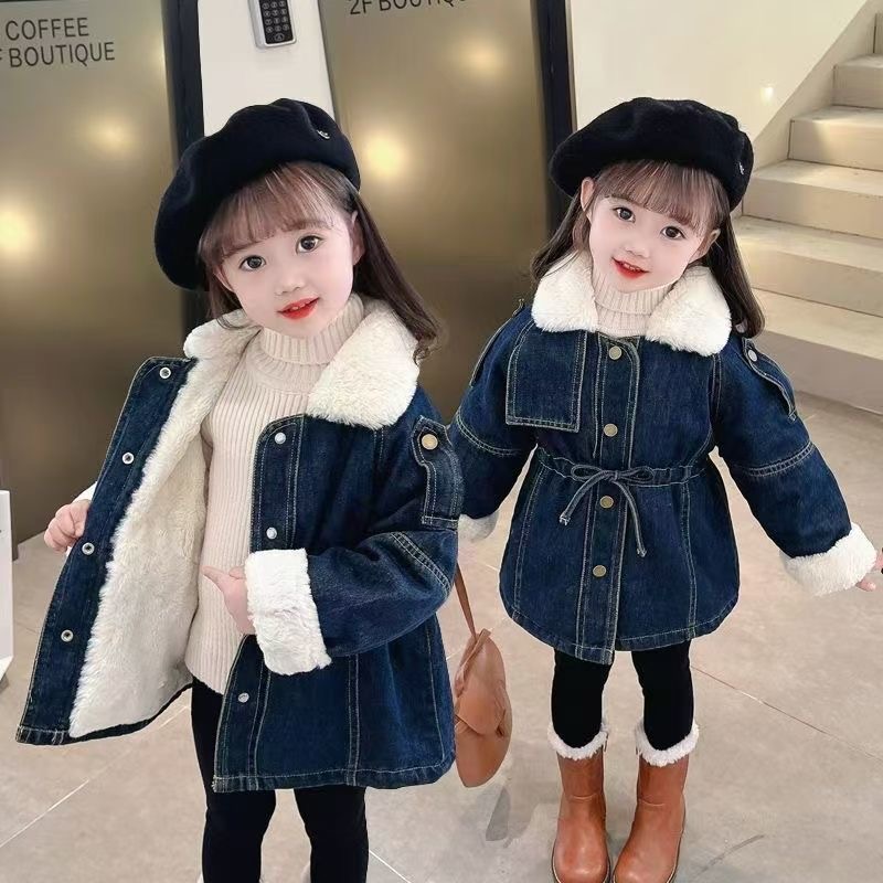 女童加厚牛仔外套2025秋冬新款宝宝洋气加厚韩版儿童冬装派克服