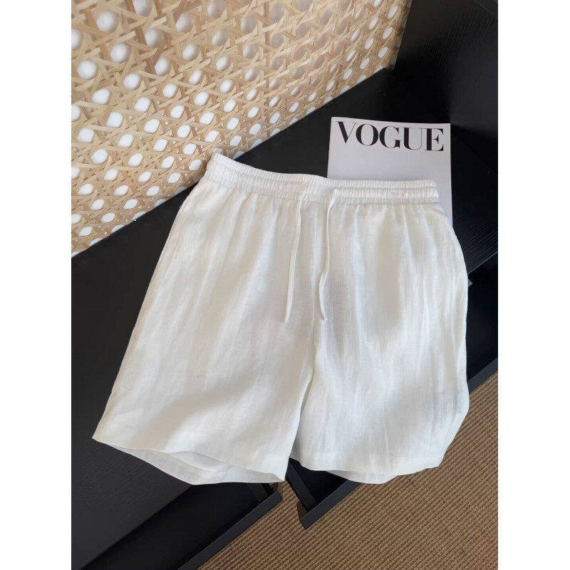 cleanfit白色短裤男夏季薄款亚麻透气四分沙滩裤日系慵懒风五分裤