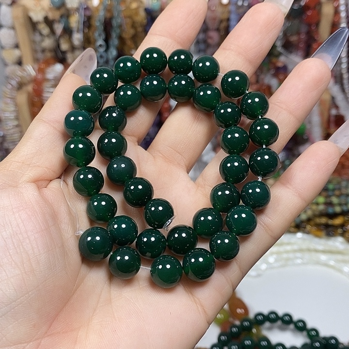 玛瑙/玉髓未镶嵌珠宝半成品A级高级绿玛瑙卡10mm