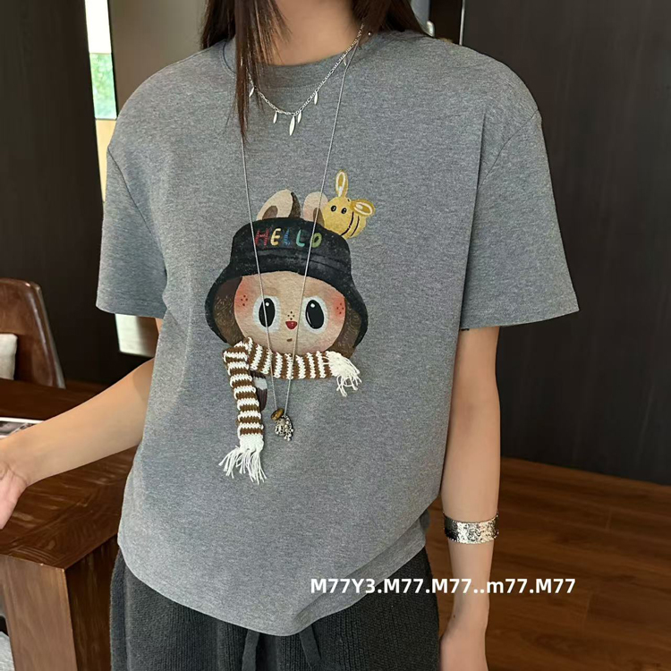 M77Y3特价99277卡通印花T恤女2025秋季休闲韩版显瘦圆领短袖上衣