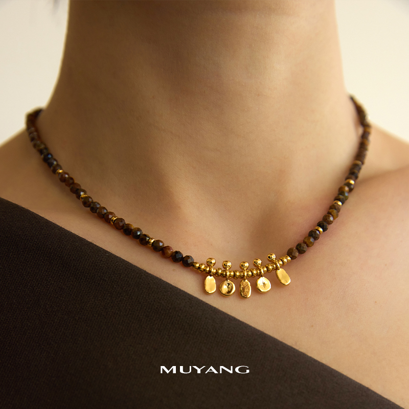 muyang/慕阳 钛钢项链 气质百搭时尚黑色金棱项链颈链女锁骨链商品图