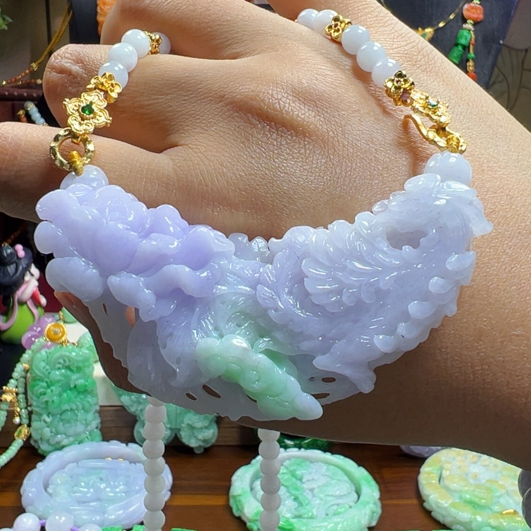 翡翠未镶嵌毛衣链紫额凤凰