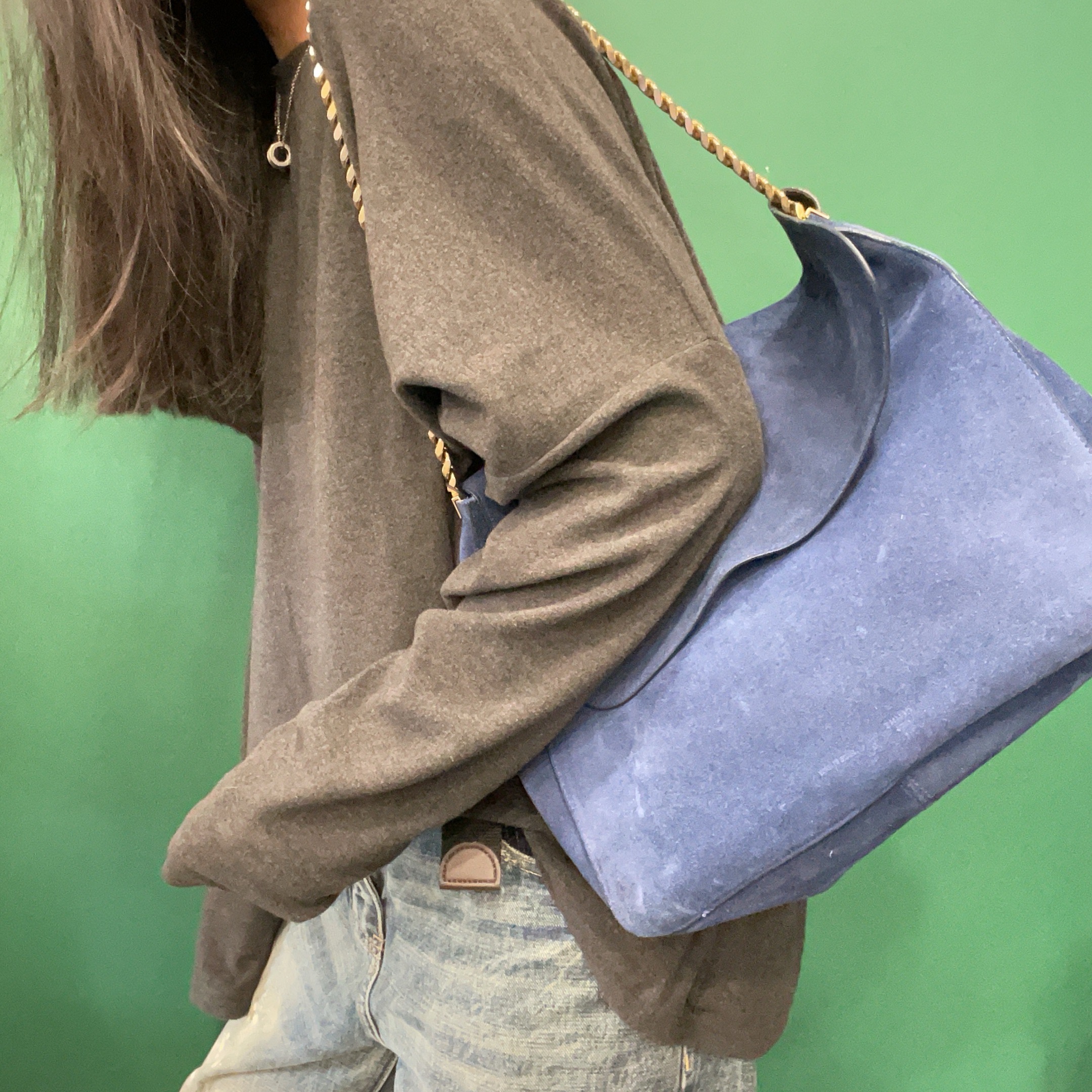 95新 Celine/思琳 【KK】 88 1029 蓝色麂皮链条单肩包