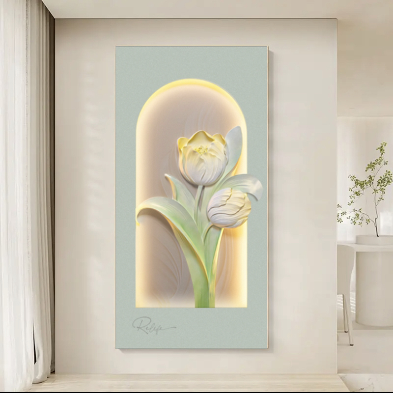 福雕家饰立体浮雕玄关挂画现代装饰画温馨郁金香