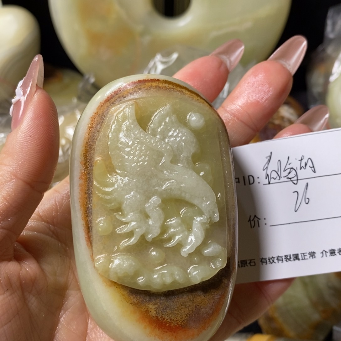 石材青**A古青石手把件