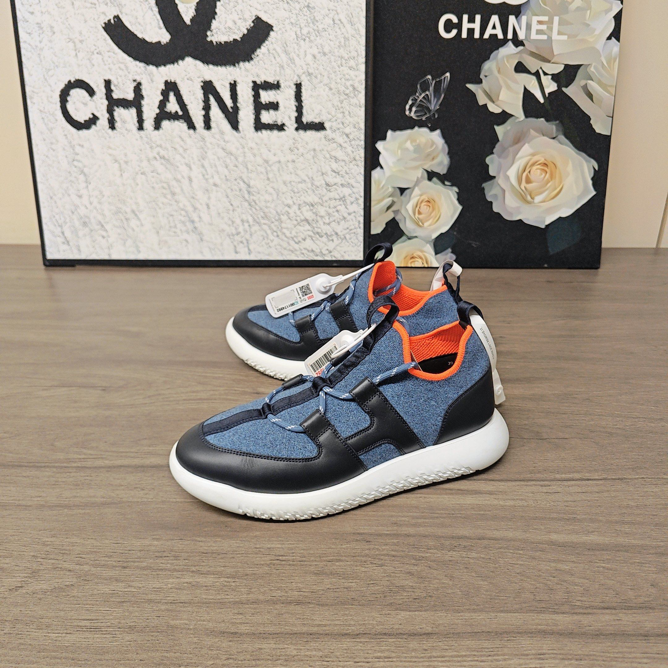 99新 Hermes/爱马仕 Duel 双H海军蓝休闲鞋39码99新公价8600