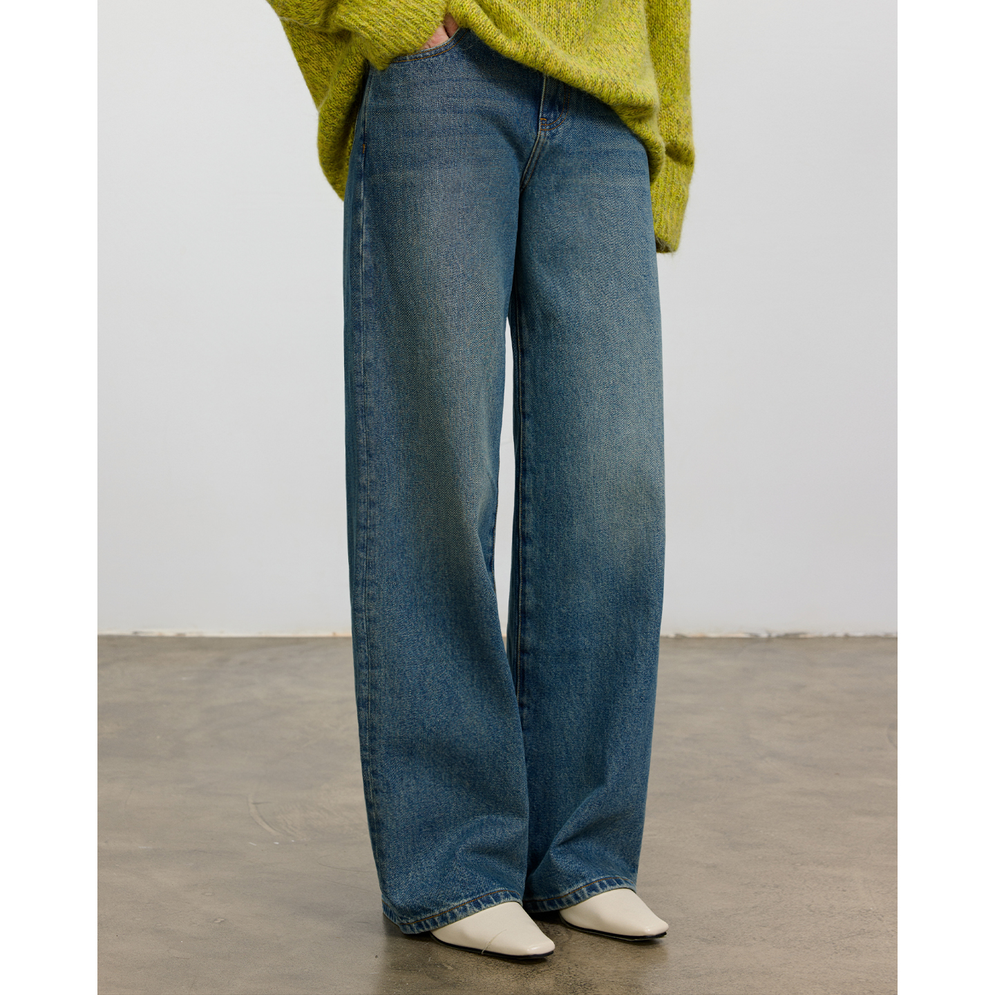 LUR 2025冬季复古水洗做旧牛仔裤女士韩系潮流宽松阔腿休闲直筒裤