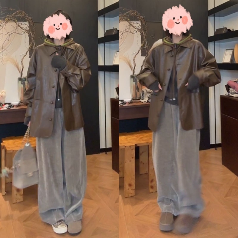 【秋桉之森】时尚百搭简约显瘦秋季直筒裤女+长袖打底秋冬T恤女套装